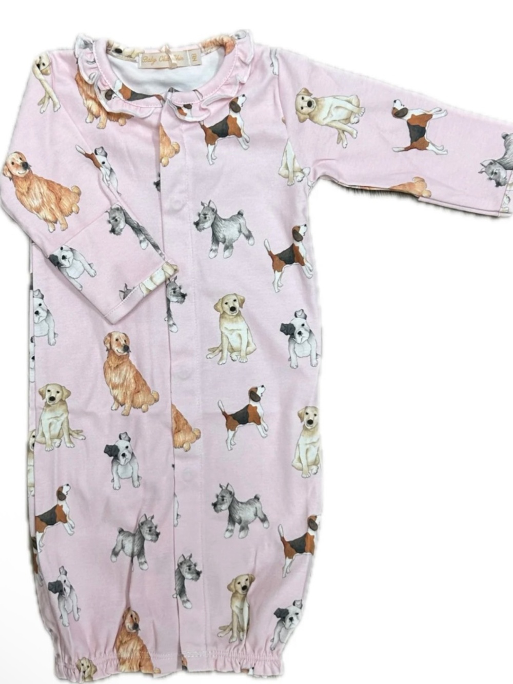 Unisex cream color Baby Club Chic  Good Puppy Converter Gown With Ruffle